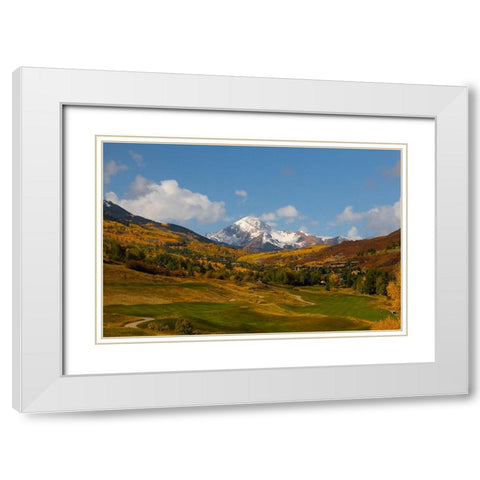 Snowmass golf course with view of Mt Daly in autumn White Modern Wood Framed Art Print with Double Matting by Ostrowitz, Mallorie