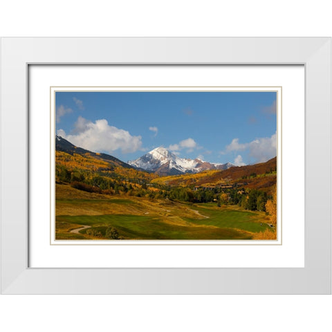 Snowmass golf course with view of Mt Daly in autumn White Modern Wood Framed Art Print with Double Matting by Ostrowitz, Mallorie