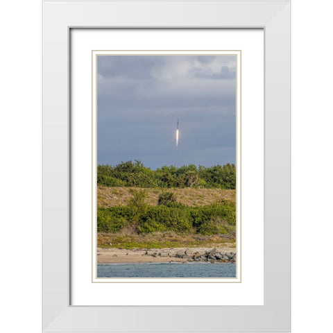 USA-Florida-Port Canaveral-A Space X rocket being launched from Cape Canaveral White Modern Wood Framed Art Print with Double Matting by Looney, Hollice