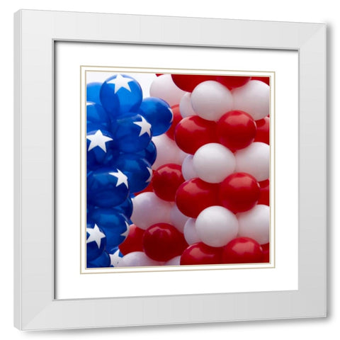 Indiana, Carmel Patriotic balloons on July 4th White Modern Wood Framed Art Print with Double Matting by Kaveney, Wendy