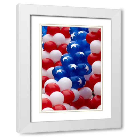 Indiana, Carmel Patriotic balloons on July 4th White Modern Wood Framed Art Print with Double Matting by Kaveney, Wendy