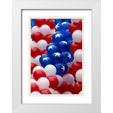 Indiana, Carmel Patriotic balloons on July 4th White Modern Wood Framed Art Print with Double Matting by Kaveney, Wendy