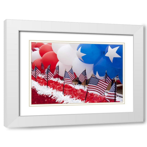 Indiana, Carmel Patriotic balloons and flags White Modern Wood Framed Art Print with Double Matting by Kaveney, Wendy