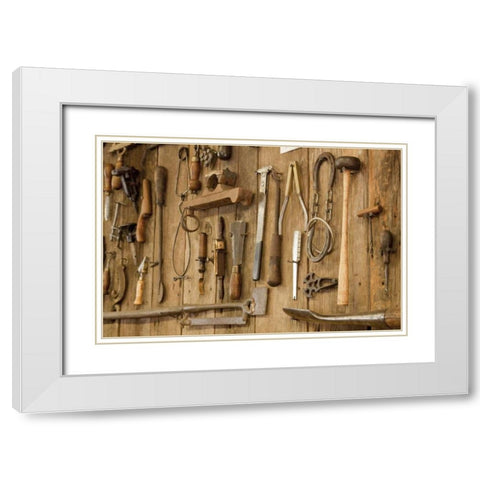 Tools on a wall, Indianapolis, Indiana, USA White Modern Wood Framed Art Print with Double Matting by Kaveney, Wendy