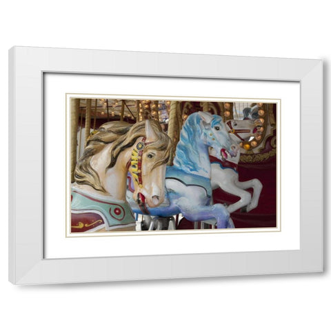 Merry-go-round horses, Indianapolis, Indiana, USA White Modern Wood Framed Art Print with Double Matting by Kaveney, Wendy