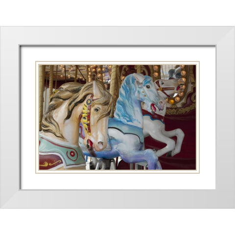 Merry-go-round horses, Indianapolis, Indiana, USA White Modern Wood Framed Art Print with Double Matting by Kaveney, Wendy