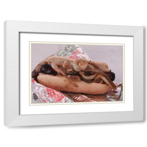 Indiana, Indianapolis Polish sausage and onions White Modern Wood Framed Art Print with Double Matting by Kaveney, Wendy
