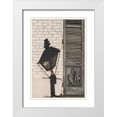Louisiana, New Orleans Street lamps shadow White Modern Wood Framed Art Print with Double Matting by Kaveney, Wendy