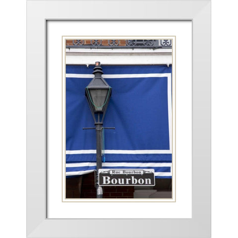 Louisiana, New Orleans Bourbon Street lamppost White Modern Wood Framed Art Print with Double Matting by Kaveney, Wendy