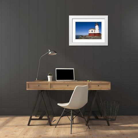 Oregon, Bandon View of Coquille River Lighthouse White Modern Wood Framed Art Print with Double Matting by Kaveney, Wendy
