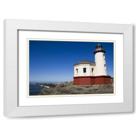 Oregon, Bandon View of Coquille River Lighthouse White Modern Wood Framed Art Print with Double Matting by Kaveney, Wendy