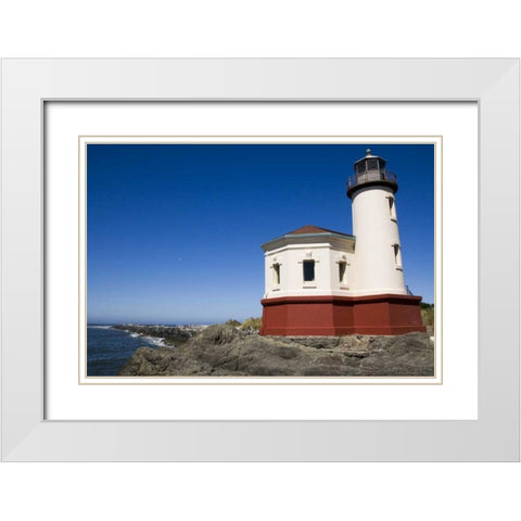 Oregon, Bandon View of Coquille River Lighthouse White Modern Wood Framed Art Print with Double Matting by Kaveney, Wendy