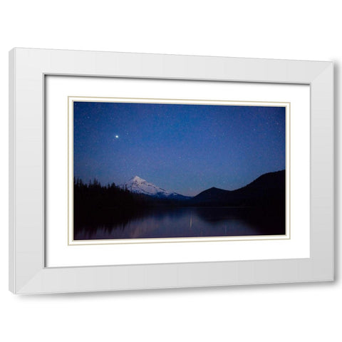 Mt Hood reflecting into Lost Lake in the evening Hood National Forest-Oregon White Modern Wood Framed Art Print with Double Matting by Probst, Greg