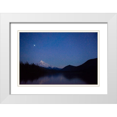 Mt Hood reflecting into Lost Lake in the evening Hood National Forest-Oregon White Modern Wood Framed Art Print with Double Matting by Probst, Greg