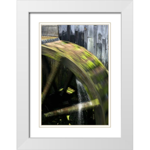 TN, Cades Cove Grist mill water wheel in motion White Modern Wood Framed Art Print with Double Matting by Kaveney, Wendy