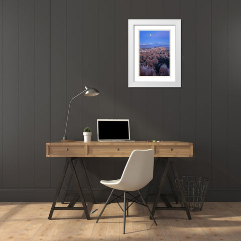 Utah, Bryce Canyon NP Moonrise over Sunset Point White Modern Wood Framed Art Print with Double Matting by Kaveney, Wendy