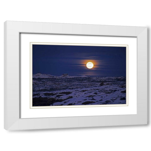 UT, Arches NP Full moon rising over snowy scenic White Modern Wood Framed Art Print with Double Matting by Illg, Cathy and Gordon