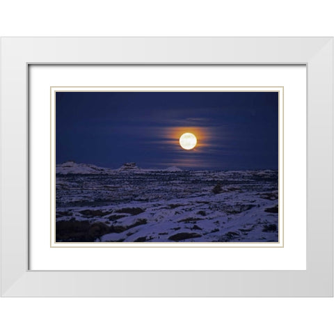 UT, Arches NP Full moon rising over snowy scenic White Modern Wood Framed Art Print with Double Matting by Illg, Cathy and Gordon