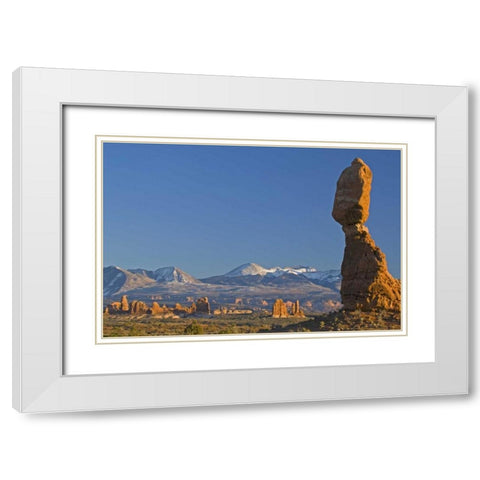 UT, Arches NP Balanced Rock with La Sal Mots White Modern Wood Framed Art Print with Double Matting by Illg, Cathy and Gordon