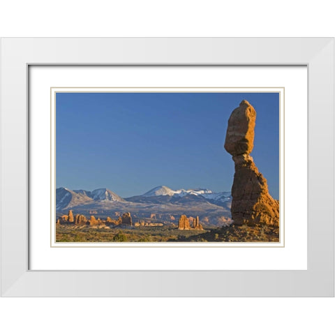 UT, Arches NP Balanced Rock with La Sal Mots White Modern Wood Framed Art Print with Double Matting by Illg, Cathy and Gordon