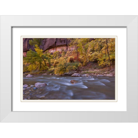 USA, Utah, Zion NP Autumn on the Virgin River White Modern Wood Framed Art Print with Double Matting by Illg, Cathy and Gordon