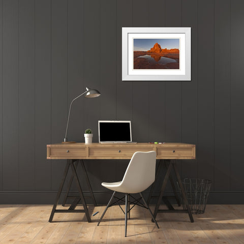 UT, Arches NP, Rock formation reflect in puddle White Modern Wood Framed Art Print with Double Matting by Illg, Cathy and Gordon