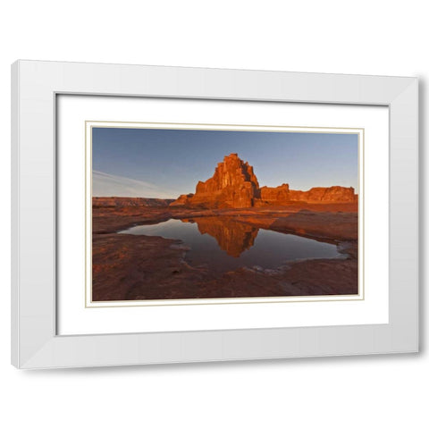 UT, Arches NP, Rock formation reflect in puddle White Modern Wood Framed Art Print with Double Matting by Illg, Cathy and Gordon