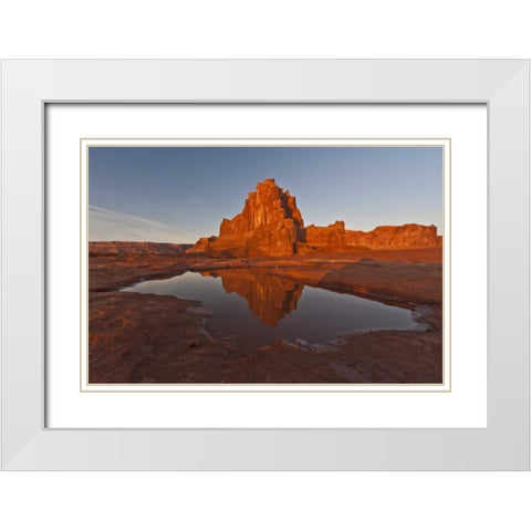 UT, Arches NP, Rock formation reflect in puddle White Modern Wood Framed Art Print with Double Matting by Illg, Cathy and Gordon