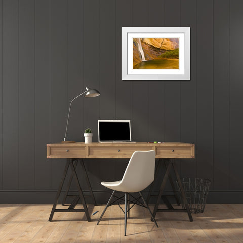 UT, Lower Calf Creek Falls Waterfall into pool White Modern Wood Framed Art Print with Double Matting by Illg, Cathy and Gordon