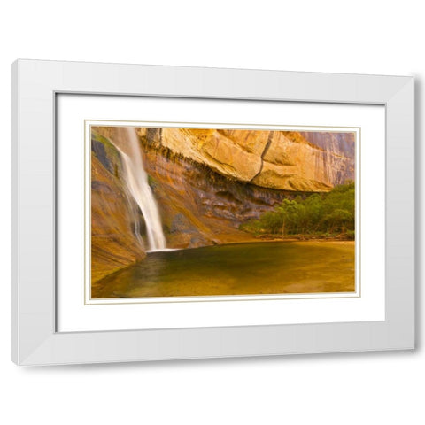 UT, Lower Calf Creek Falls Waterfall into pool White Modern Wood Framed Art Print with Double Matting by Illg, Cathy and Gordon
