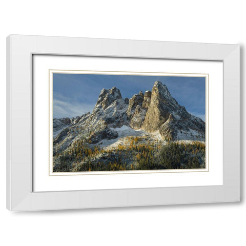 Liberty Bell Mountain and Early Winters Spires seen from Washington State Pass Overlook White Modern Wood Framed Art Print with Double Matting by Majchrowicz, Alan