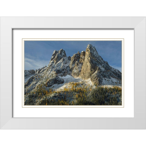 Liberty Bell Mountain and Early Winters Spires seen from Washington State Pass Overlook White Modern Wood Framed Art Print with Double Matting by Majchrowicz, Alan
