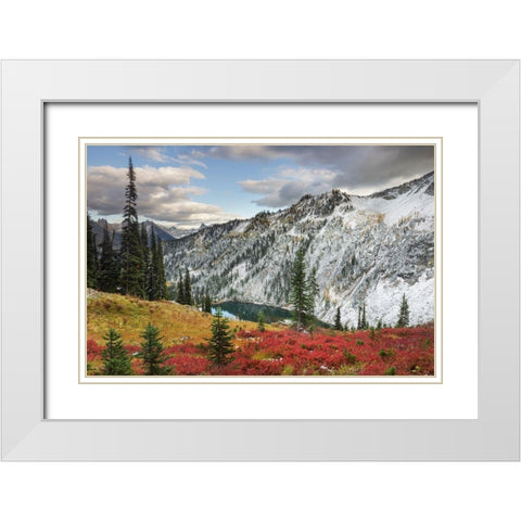Lake Ann in autumn with fresh snowfall North Cascades-Washington State White Modern Wood Framed Art Print with Double Matting by Majchrowicz, Alan