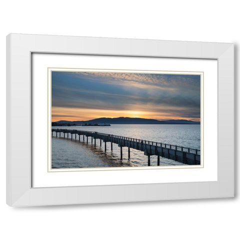 Taylor Dock Boardwalk at sunset-Boulevard Park-Bellingham-Washington State White Modern Wood Framed Art Print with Double Matting by Majchrowicz, Alan