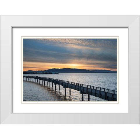 Taylor Dock Boardwalk at sunset-Boulevard Park-Bellingham-Washington State White Modern Wood Framed Art Print with Double Matting by Majchrowicz, Alan