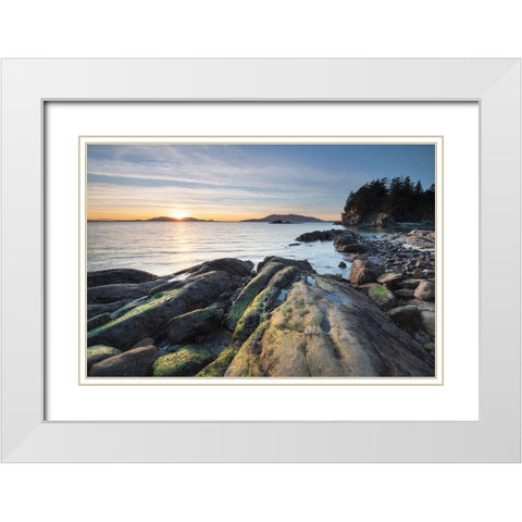 Sunset at Wildcat Cove-looking out to Samish Bay and the San Juan Islands-Larrabee State Park White Modern Wood Framed Art Print with Double Matting by Majchrowicz, Alan