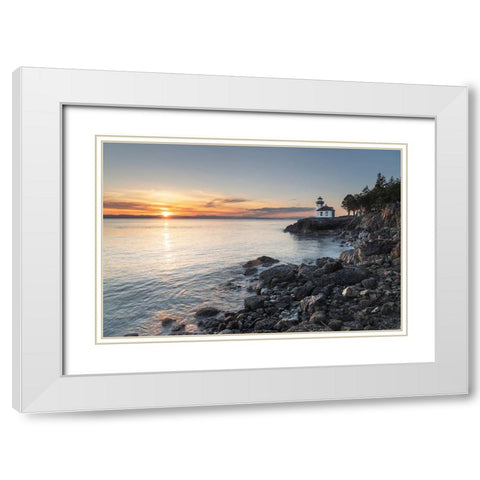 Lime Kiln Lighthouse at sunset-Lime Kiln Point State Park-San Juan Island-Washington State White Modern Wood Framed Art Print with Double Matting by Majchrowicz, Alan