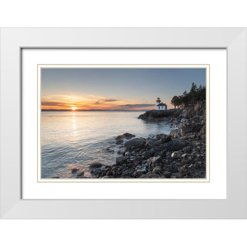 Lime Kiln Lighthouse at sunset-Lime Kiln Point State Park-San Juan Island-Washington State White Modern Wood Framed Art Print with Double Matting by Majchrowicz, Alan