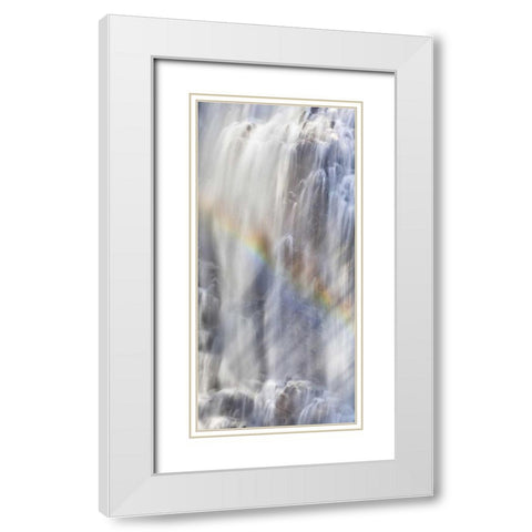 WA, North Cascades NP Rainbow on waterfall White Modern Wood Framed Art Print with Double Matting by Paulson, Don