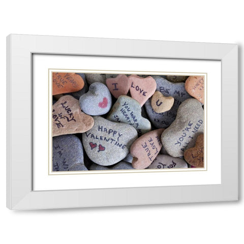 WA, Heart Rock collection with Valentine sayings White Modern Wood Framed Art Print with Double Matting by Paulson, Don