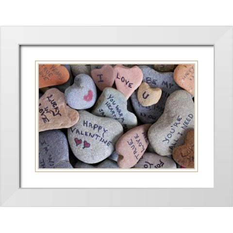 WA, Heart Rock collection with Valentine sayings White Modern Wood Framed Art Print with Double Matting by Paulson, Don