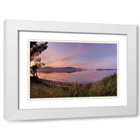 WA, Seabeck Fisheye view of sunset on Hood Canal White Modern Wood Framed Art Print with Double Matting by Paulson, Don