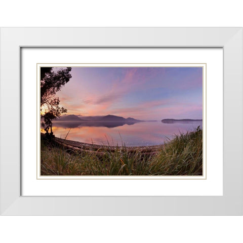 WA, Seabeck Fisheye view of sunset on Hood Canal White Modern Wood Framed Art Print with Double Matting by Paulson, Don