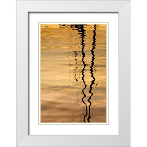 Washington Sailboat mast reflection at sunset White Modern Wood Framed Art Print with Double Matting by Paulson, Don