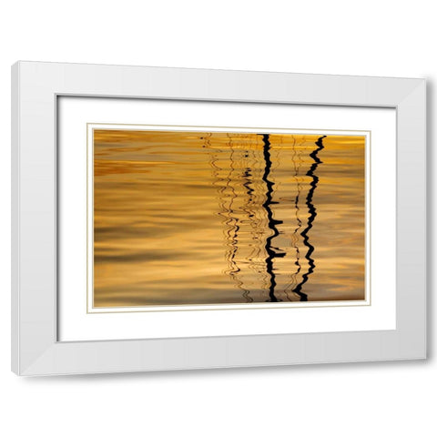 Washington Sailboat mast reflection at sunset White Modern Wood Framed Art Print with Double Matting by Paulson, Don
