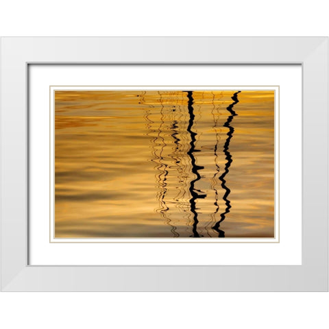 Washington Sailboat mast reflection at sunset White Modern Wood Framed Art Print with Double Matting by Paulson, Don