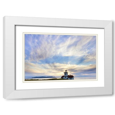 Washington Sunset on Patos Island Lighthouse White Modern Wood Framed Art Print with Double Matting by Paulson, Don