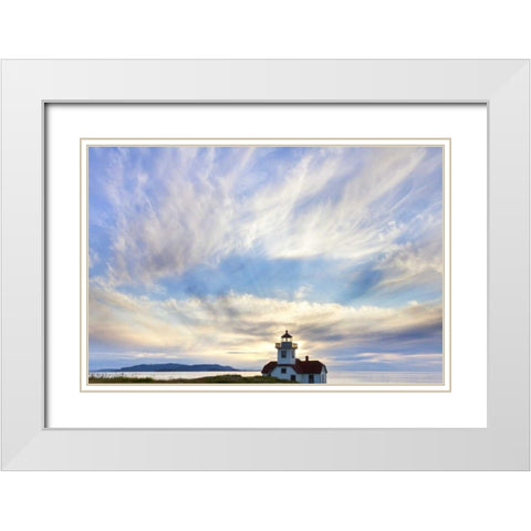 Washington Sunset on Patos Island Lighthouse White Modern Wood Framed Art Print with Double Matting by Paulson, Don