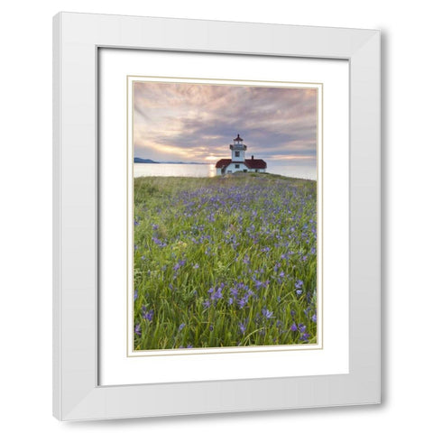 Washington Sunset on Patos Island Lighthouse White Modern Wood Framed Art Print with Double Matting by Paulson, Don