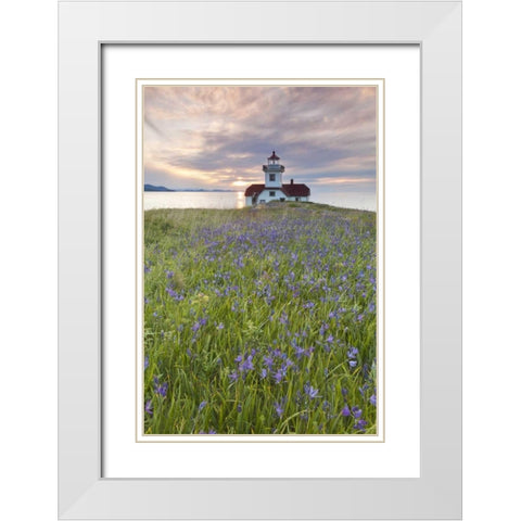Washington Sunset on Patos Island Lighthouse White Modern Wood Framed Art Print with Double Matting by Paulson, Don